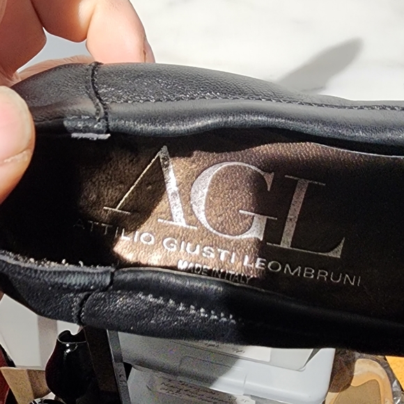 Final Sale - AGL Black Leather w/Patent Toe Capped Ballet Flats w/Pleated Ruffle - Picture 7 of 9